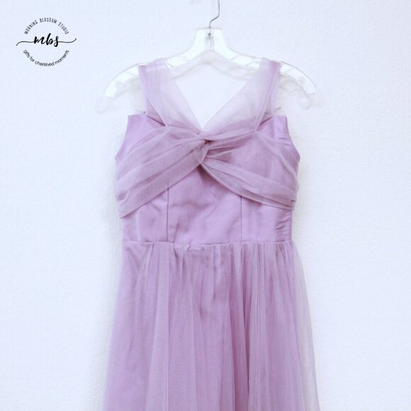 Tulle Satin Bridesmaid Pleated Maxi Dress Laverder Women M - Picture 4 of 11